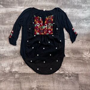 Anthropologie TINY Black Floral Boho Embroidered Silk Blend Blouse Womens Sz. S